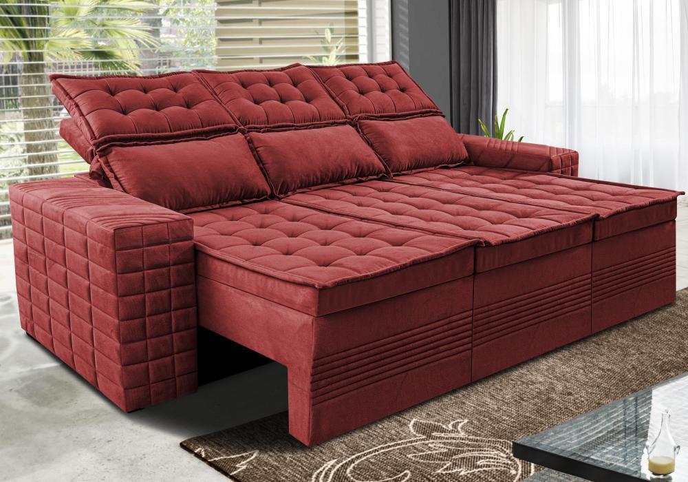 Sofá 3 Lugares Retrátil e Reclinável Cama inBox Senses 2,00m Velusoft Vermelho - 1