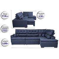 Sofá de Canto Retrátil e Reclinável Direito 3,00x2,36m Molas Cama inBox Espanha Velusoft Azul - 2