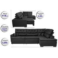 Sofá de Canto Retrátil e Reclinável Direito 3,00x2,36m Molas Cama inBox Espanha Velusoft Preto - 2