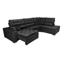 Sofá de Canto Retrátil e Reclinável Direito 3,00x2,36m Molas Cama inBox Espanha Velusoft Preto - 7