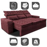Sofá 3 Lugares Retrátil e Reclinável Cama inBox Senses 2,00m Velusoft Vinho - 3