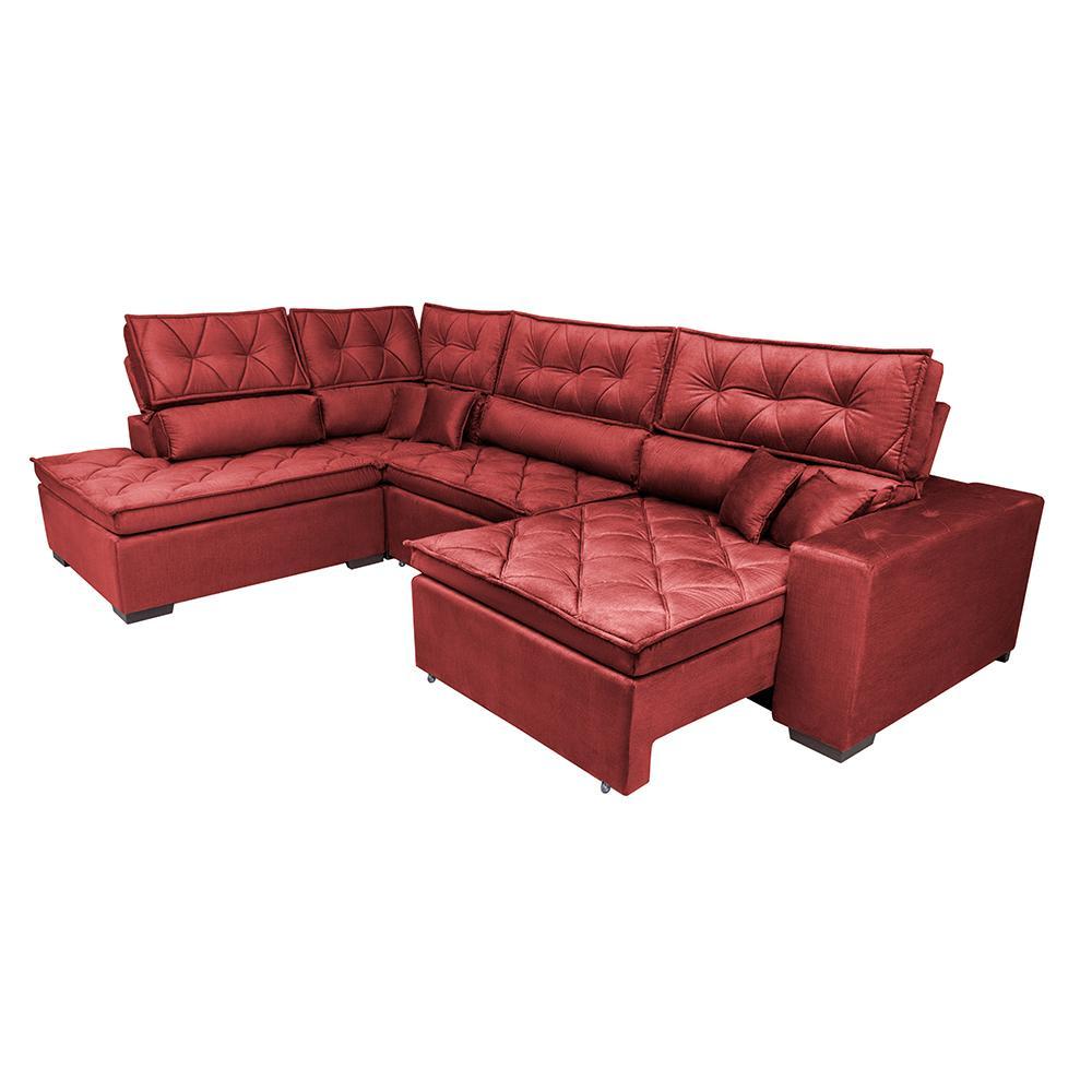 Sofá de Canto Retrátil e Reclinável Esquerdo 3,40x2,36m Molas Cama inBox Espanha Velusoft Vermelho - 7