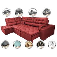 Sofá de Canto Retrátil e Reclinável Esquerdo 3,40x2,36m Molas Cama inBox Espanha Velusoft Vermelho - 3