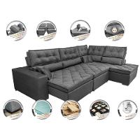 Sofá de Canto Retrátil e Reclinável Direito 3,00x2,36m Molas Cama inBox Espanha Velusoft Cinza - 3