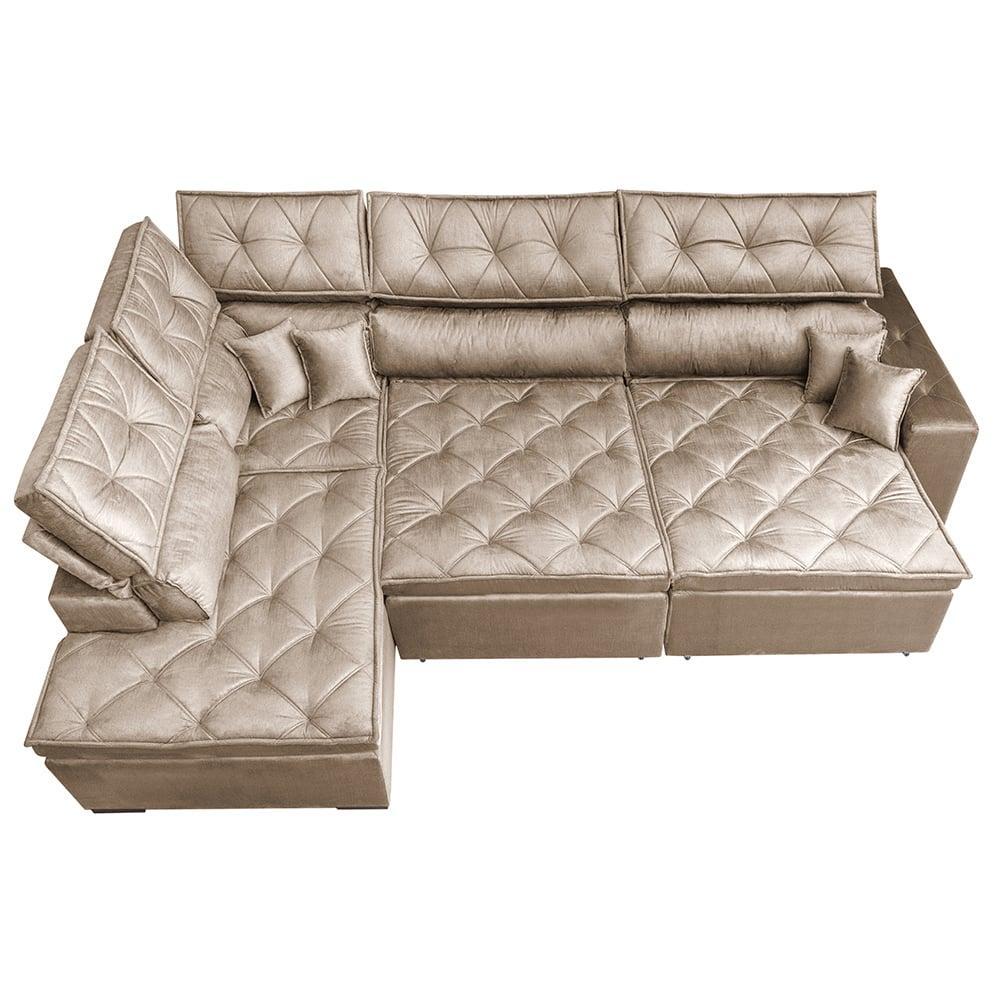 Sofá de Canto Retrátil e Reclinável Esquerdo 3,40x2,36m Molas Cama inBox Espanha Velusoft Bege - 5