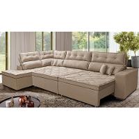 Sofá de Canto Retrátil e Reclinável Esquerdo 3,40x2,36m Molas Cama inBox Espanha Velusoft Bege - 1