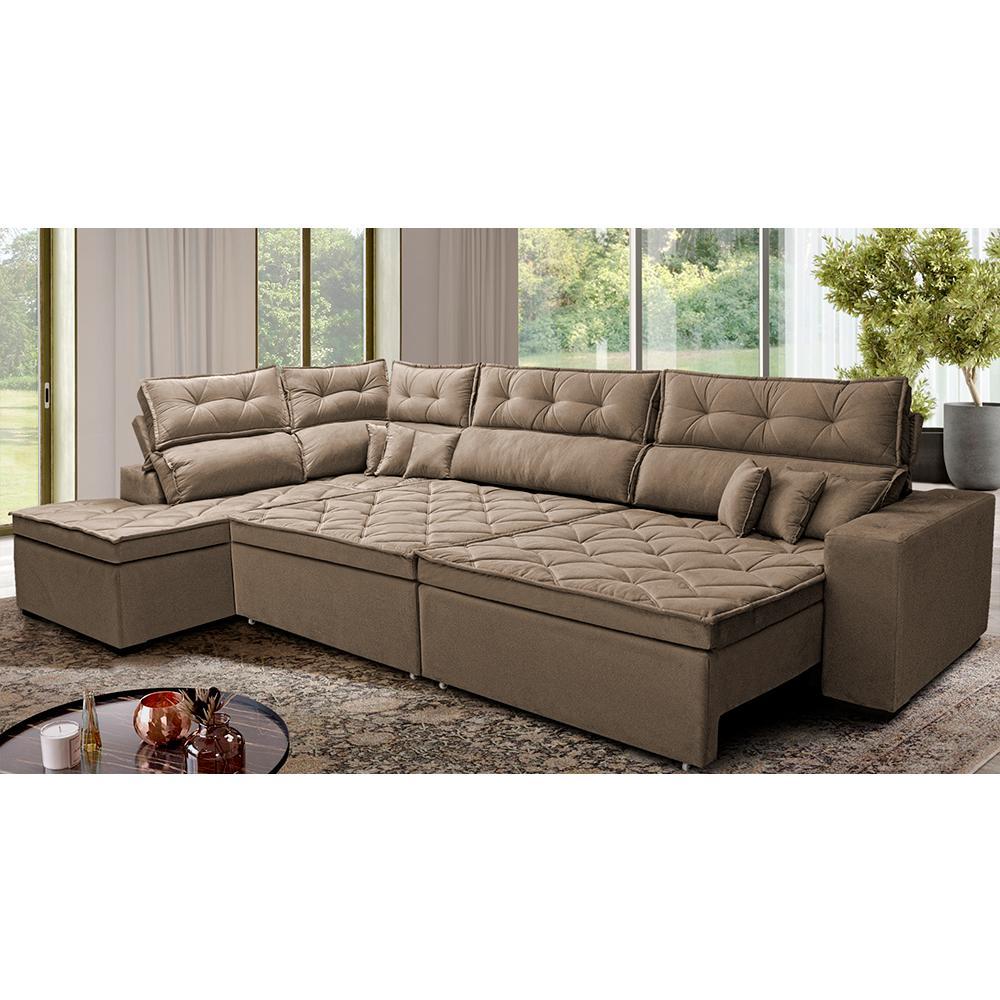 Sofá de Canto Retrátil e Reclinável Esquerdo 3,40x2,36m Molas Cama inBox Espanha Velusoft Castor - 1