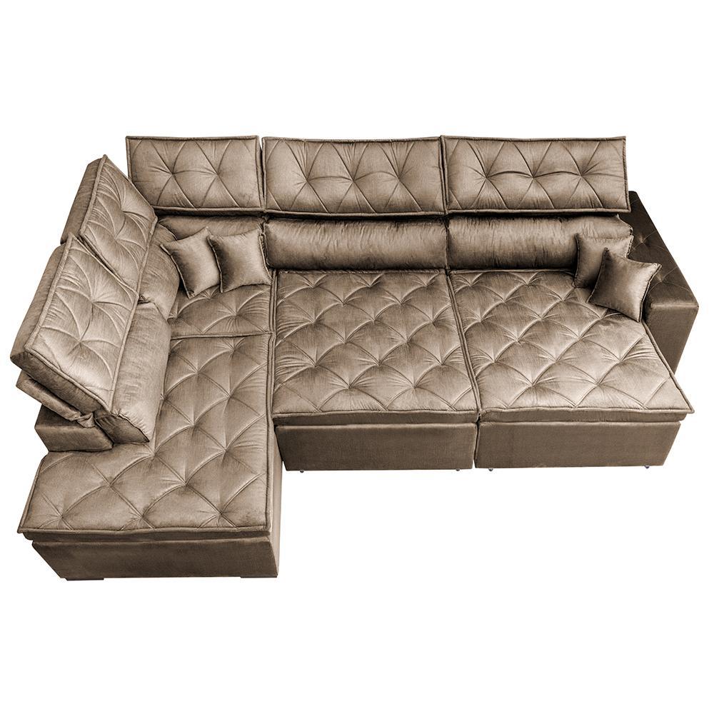 Sofá de Canto Retrátil e Reclinável Esquerdo 3,40x2,36m Molas Cama inBox Espanha Velusoft Castor - 5