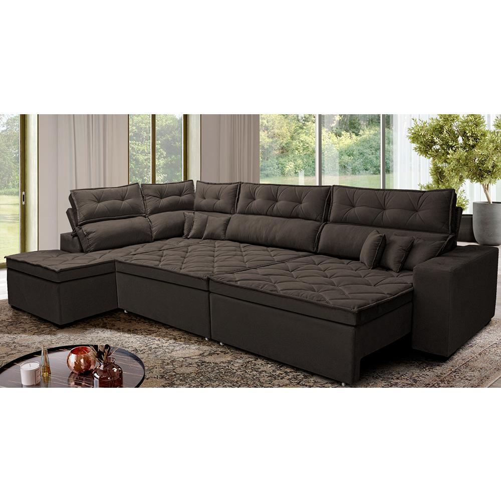 Sofá de Canto Retrátil e Reclinável Esquerdo 3,40x2,36m Molas Cama inBox Espanha Velusoft Café - 1