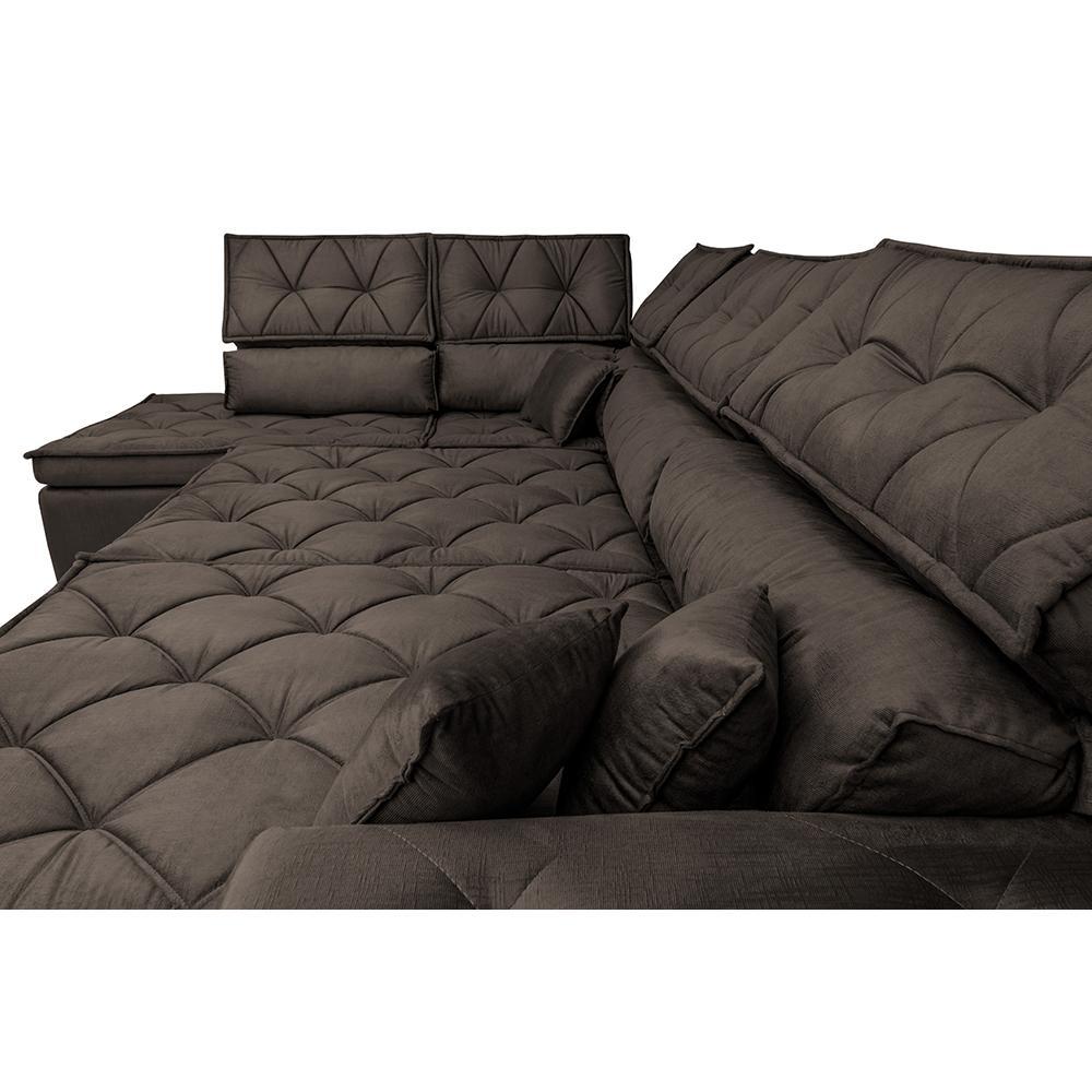 Sofá de Canto Retrátil e Reclinável Esquerdo 3,40x2,36m Molas Cama inBox Espanha Velusoft Café - 4