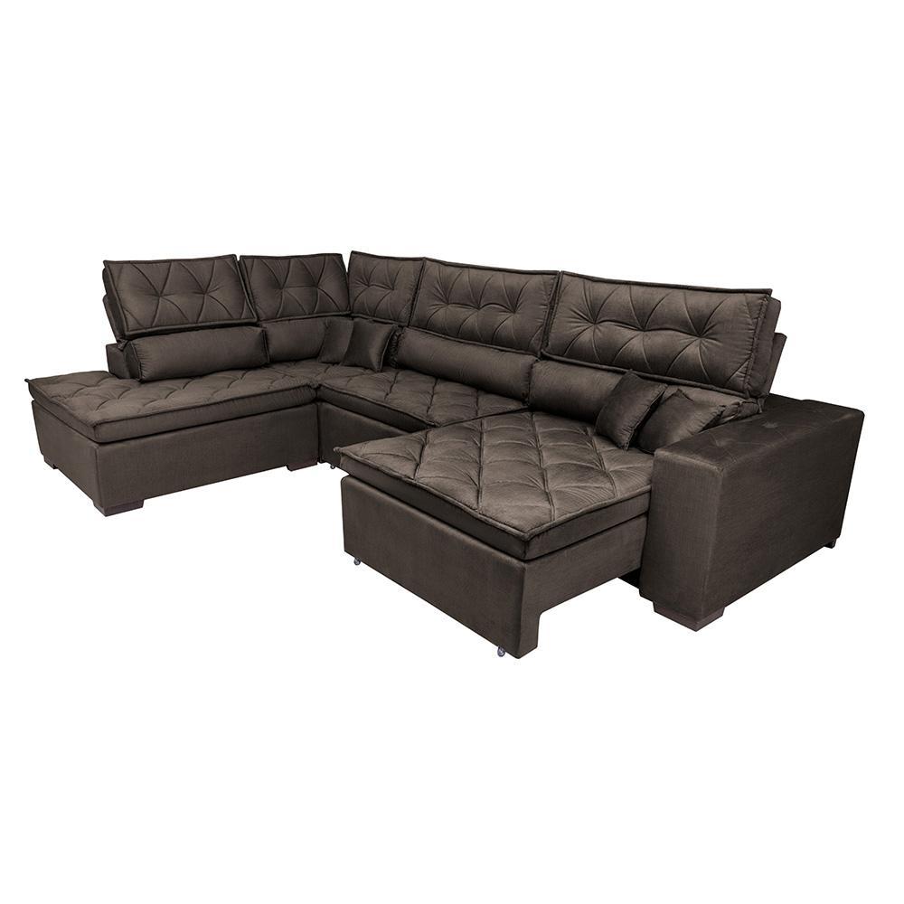 Sofá de Canto Retrátil e Reclinável Esquerdo 3,40x2,36m Molas Cama inBox Espanha Velusoft Café - 7