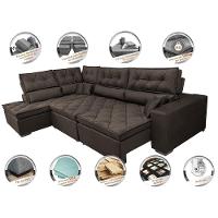 Sofá de Canto Retrátil e Reclinável Esquerdo 3,40x2,36m Molas Cama inBox Espanha Velusoft Café - 3