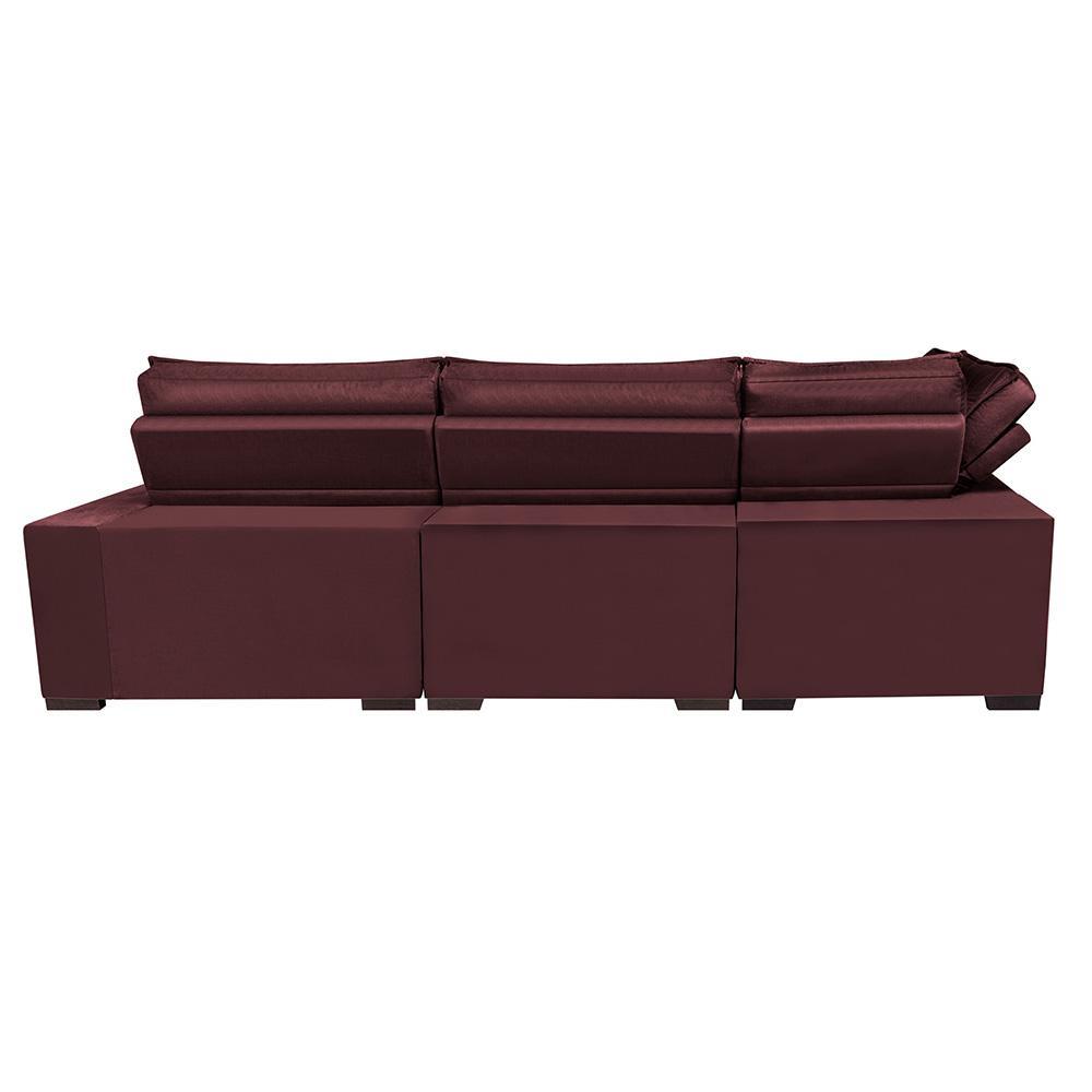 Sofá de Canto Retrátil e Reclinável Esquerdo 3,40x2,36m Molas Cama inBox Espanha Velusoft Vinho - 6