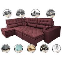 Sofá de Canto Retrátil e Reclinável Esquerdo 3,40x2,36m Molas Cama inBox Espanha Velusoft Vinho - 3