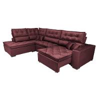 Sofá de Canto Retrátil e Reclinável Esquerdo 3,40x2,36m Molas Cama inBox Espanha Velusoft Vinho - 7