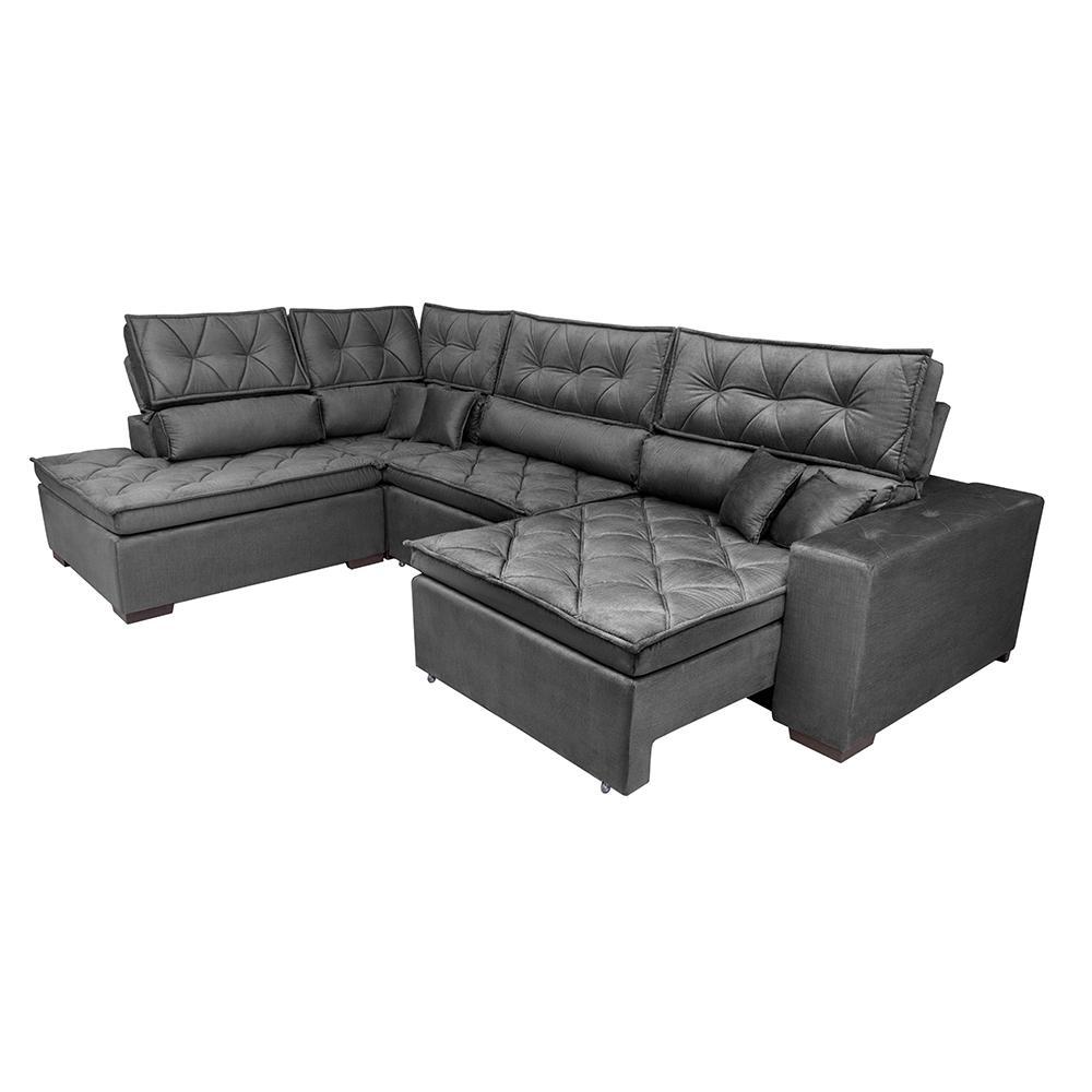 Sofá de Canto Retrátil e Reclinável Esquerdo 3,40x2,36m Molas Cama inBox Espanha Velusoft Cinza - 7