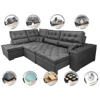 Sofá de Canto Retrátil e Reclinável Esquerdo 3,40x2,36m Molas Cama inBox Espanha Velusoft Cinza - 3