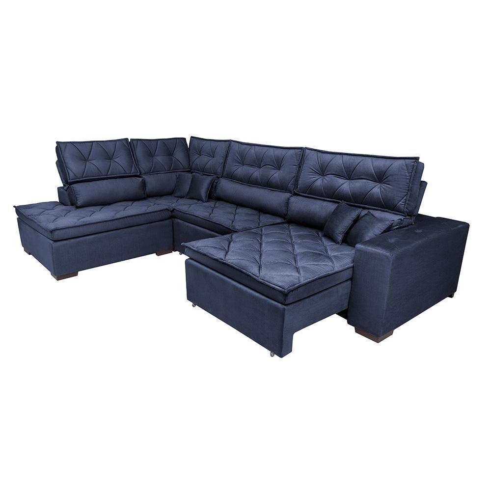 Sofá de Canto Retrátil e Reclinável Esquerdo 3,40x2,36m Molas Cama inBox Espanha Velusoft Azul - 7