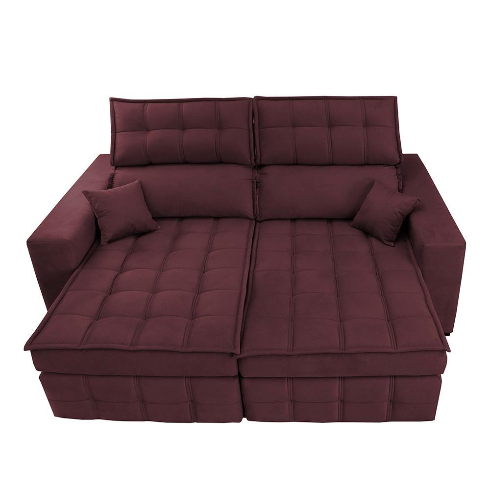 Sofá Retrátil e Reclinável 1,80m Molas Ensacadas e Costura Tripla Cama inBox Nobre Suede Vinho - 5