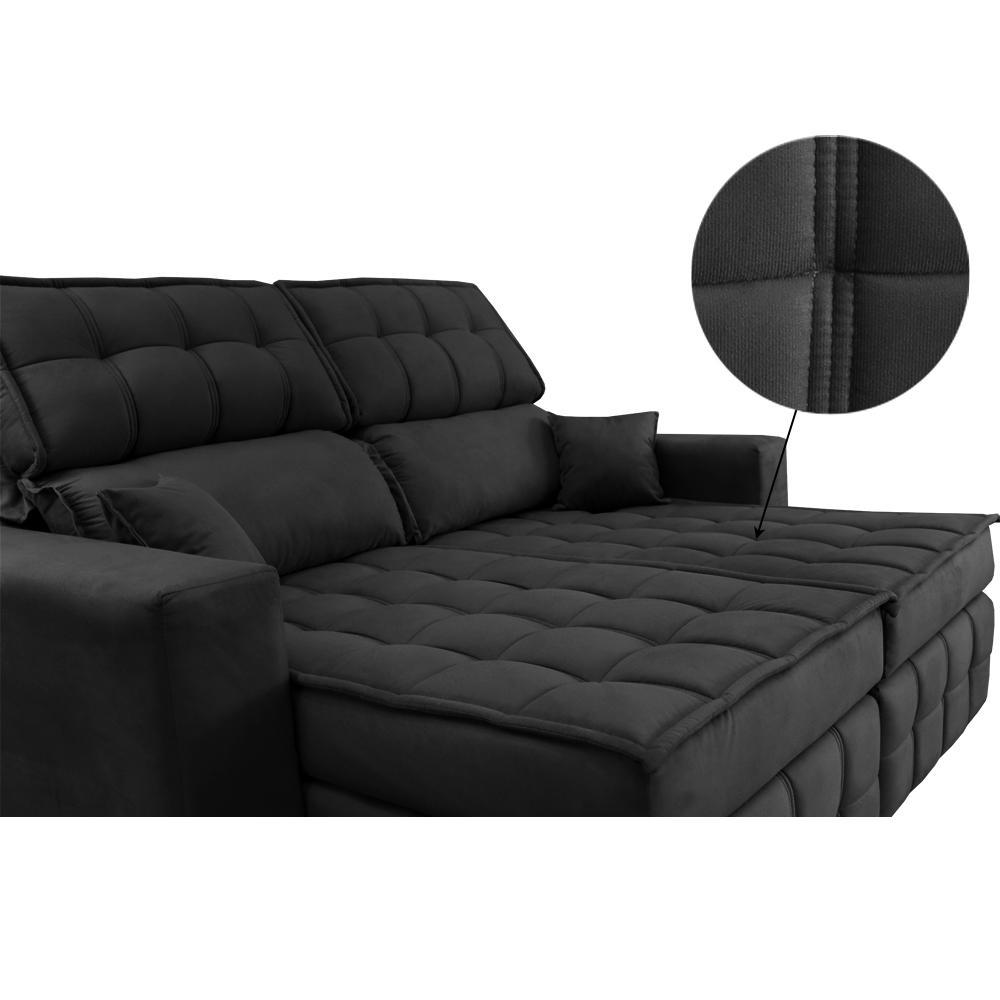 Sofá Retrátil e Reclinável 1,80m Molas Ensacadas e Costura Tripla Cama inBox Nobre Suede Preto - 4