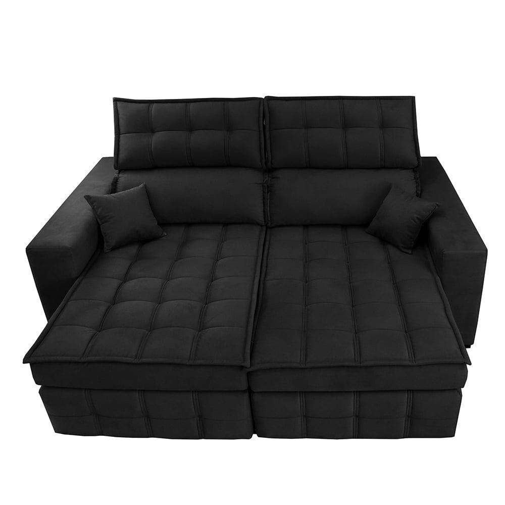 Sofá Retrátil e Reclinável 1,80m Molas Ensacadas e Costura Tripla Cama inBox Nobre Suede Preto - 5