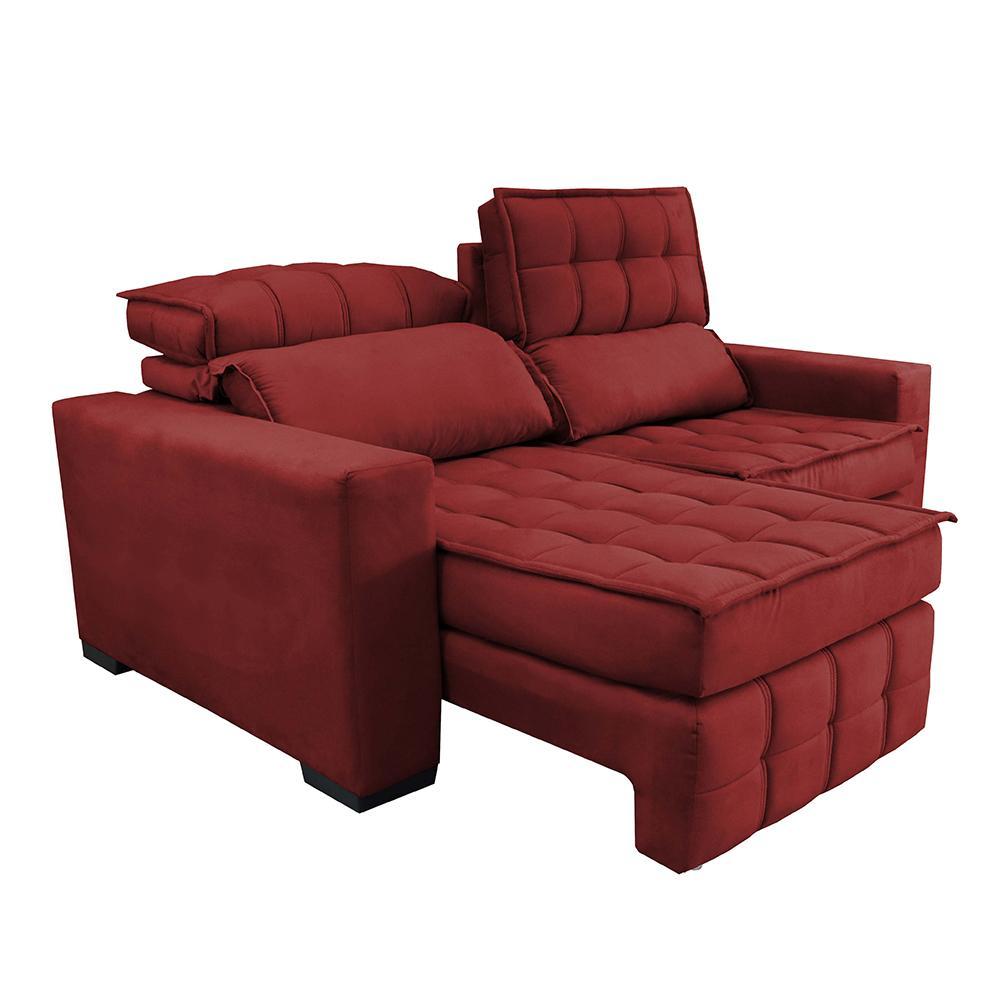 Sofá Retrátil e Reclinável 1,80m Molas Ensacadas e Costura Tripla Cama inBox Nobre Suede Vermelho - 7