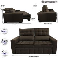 Sofá Retrátil e Reclinável 1,80m Molas Ensacadas e Costura Tripla Cama inBox Nobre Suede Café - 2