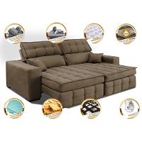 Sofá Retrátil e Reclinável 1,80m Molas Ensacadas e Costura Tripla Cama inBox Nobre Suede Castor - 3