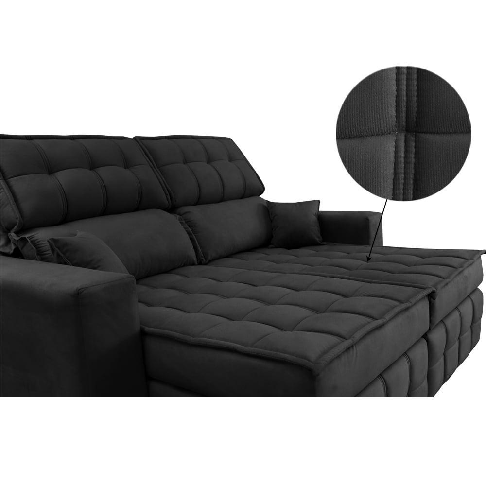 Sofá Retrátil e Reclinável 2,00m Molas Ensacadas e Costura Tripla Cama inBox Nobre Suede Preto - 4
