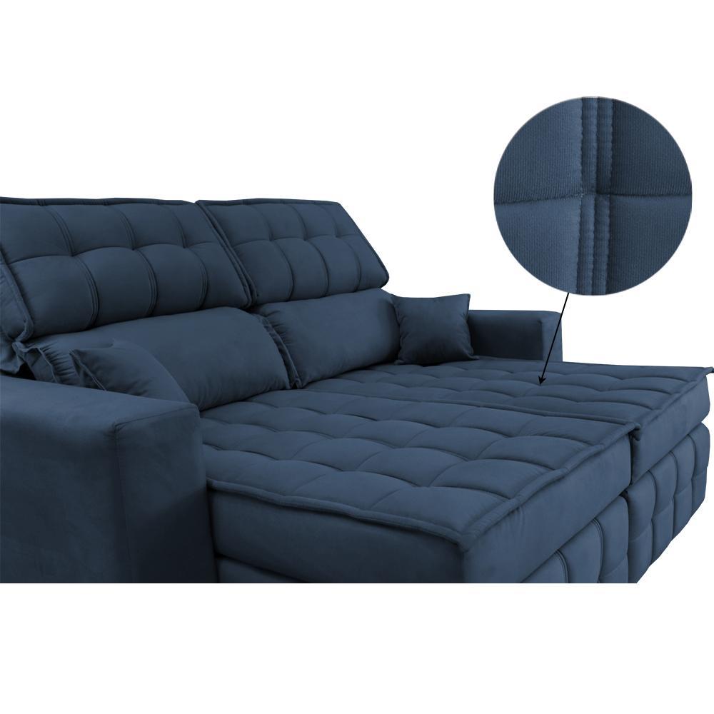 Sofá Retrátil e Reclinável 2,00m Molas Ensacadas e Costura Tripla Cama inBox Nobre Suede Azul - 4