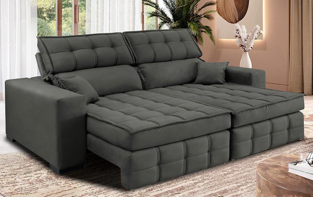 Sofá Retrátil e Reclinável 2,00m Molas Ensacadas e Costura Tripla Cama inBox Nobre Suede Cinza - 1