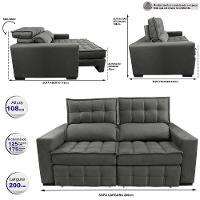 Sofá Retrátil e Reclinável 2,00m Molas Ensacadas e Costura Tripla Cama inBox Nobre Suede Cinza - 2