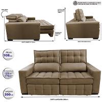 Sofá Retrátil e Reclinável 2,00m Molas Ensacadas e Costura Tripla Cama inBox Nobre Suede Castor - 2
