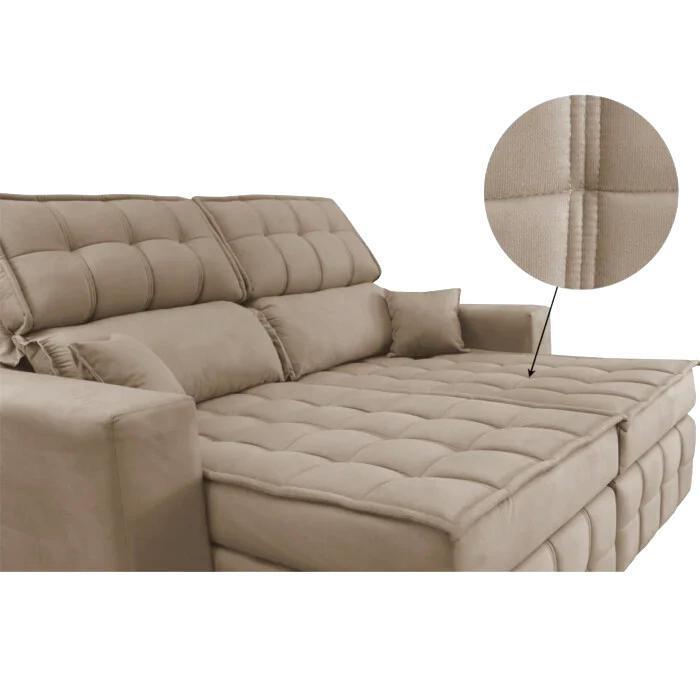 Sofá Retrátil e Reclinável 1,80m Molas Ensacadas e Costura Tripla Cama inBox Japão Velusoft Bege - 4