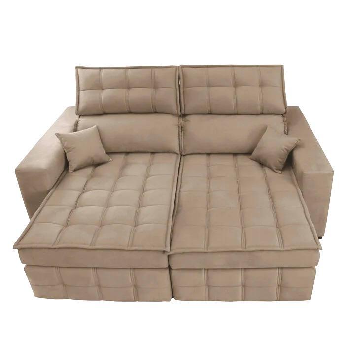 Sofá Retrátil e Reclinável 1,80m Molas Ensacadas e Costura Tripla Cama inBox Japão Velusoft Bege - 5