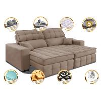 Sofá Retrátil e Reclinável 1,80m Molas Ensacadas e Costura Tripla Cama inBox Japão Velusoft Bege - 3