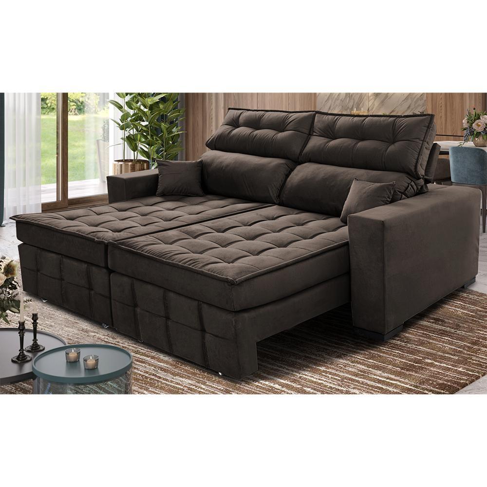 Sofá Retrátil e Reclinável 1,80m Molas Ensacadas e Costura Tripla Cama inBox Japão Velusoft Café - 1