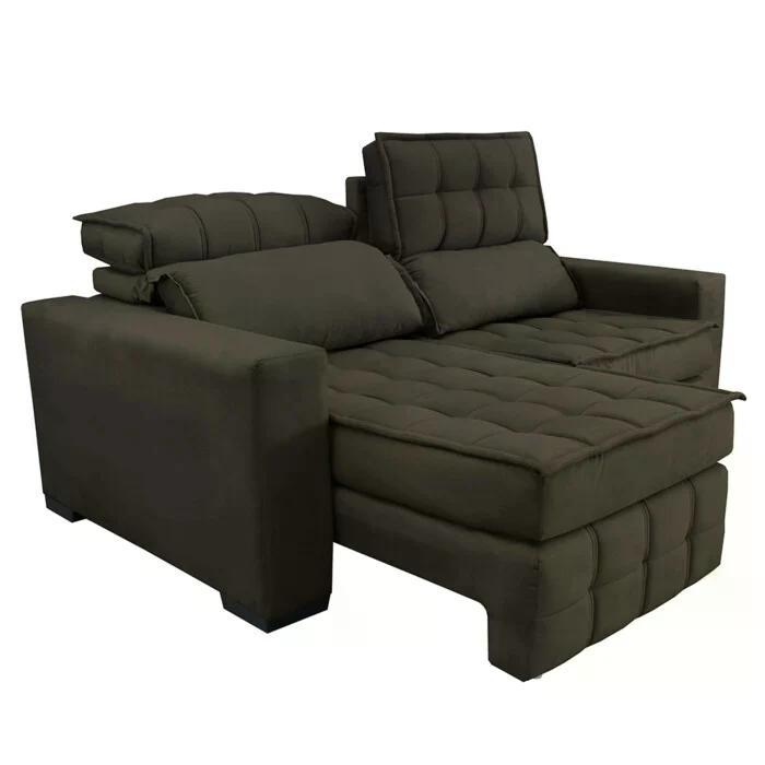 Sofá Retrátil e Reclinável 1,80m Molas Ensacadas e Costura Tripla Cama inBox Japão Velusoft Café - 7