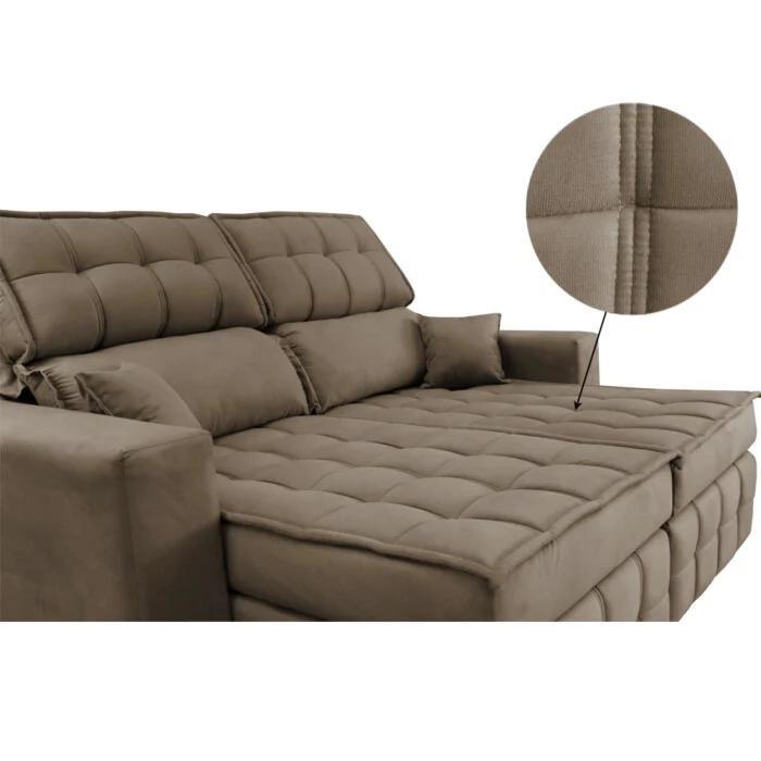 Sofá Retrátil e Reclinável 1,80m Molas Ensacadas e Costura Tripla Cama inBox Japão Velusoft Castor - 4