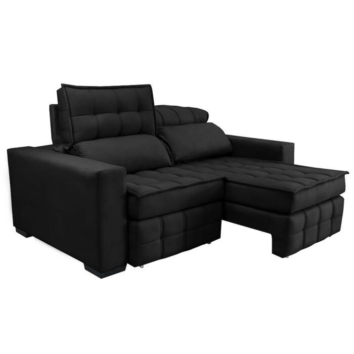 Sofá Retrátil e Reclinável 1,80m Molas Ensacadas e Costura Tripla Cama inBox Japão Velusoft Preto - 8