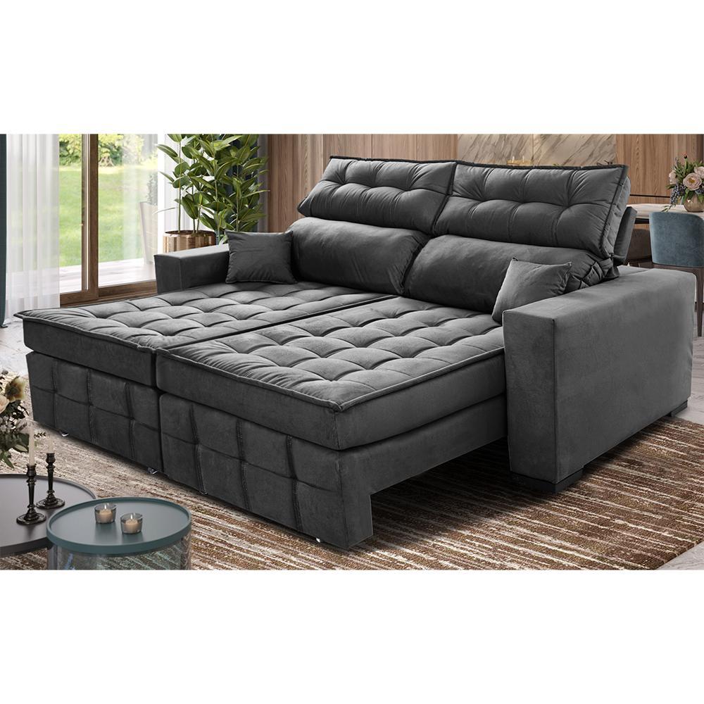 Sofá Retrátil e Reclinável 1,80m Molas Ensacadas e Costura Tripla Cama inBox Japão Velusoft Cinza - 1