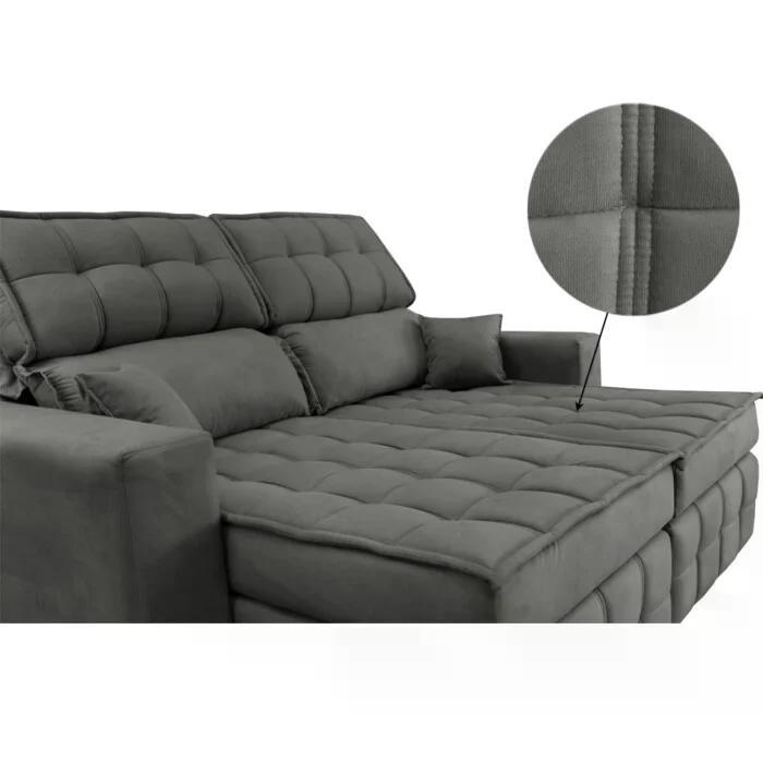 Sofá Retrátil e Reclinável 1,80m Molas Ensacadas e Costura Tripla Cama inBox Japão Velusoft Cinza - 4