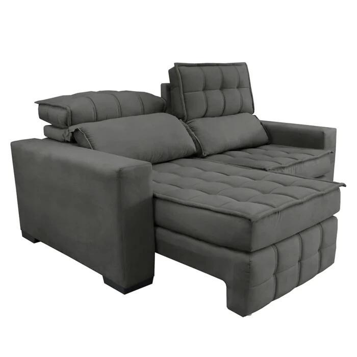 Sofá Retrátil e Reclinável 1,80m Molas Ensacadas e Costura Tripla Cama inBox Japão Velusoft Cinza - 7