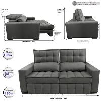 Sofá Retrátil e Reclinável 1,80m Molas Ensacadas e Costura Tripla Cama inBox Japão Velusoft Cinza - 2