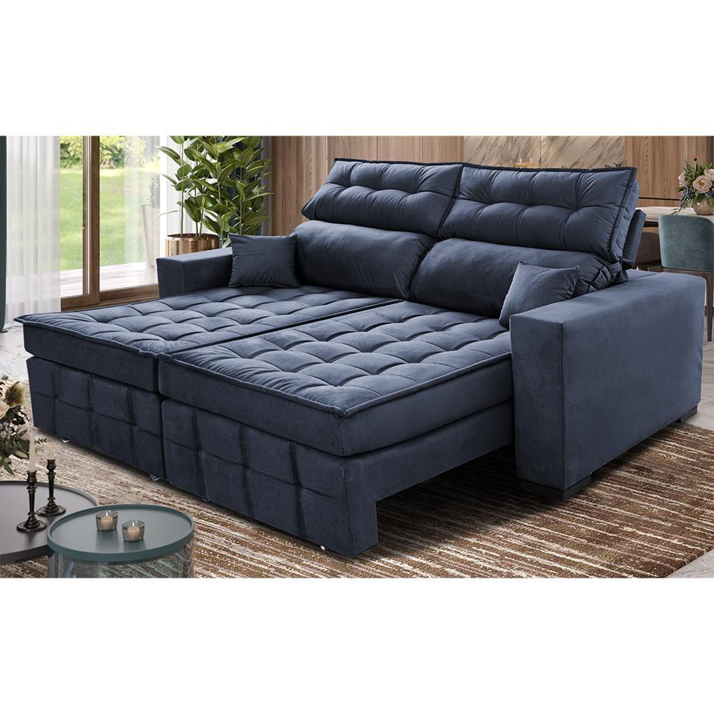 Sofá Retrátil e Reclinável 2,00m Molas Ensacadas e Costura Tripla Cama inBox Japão Velusoft Azul - 1