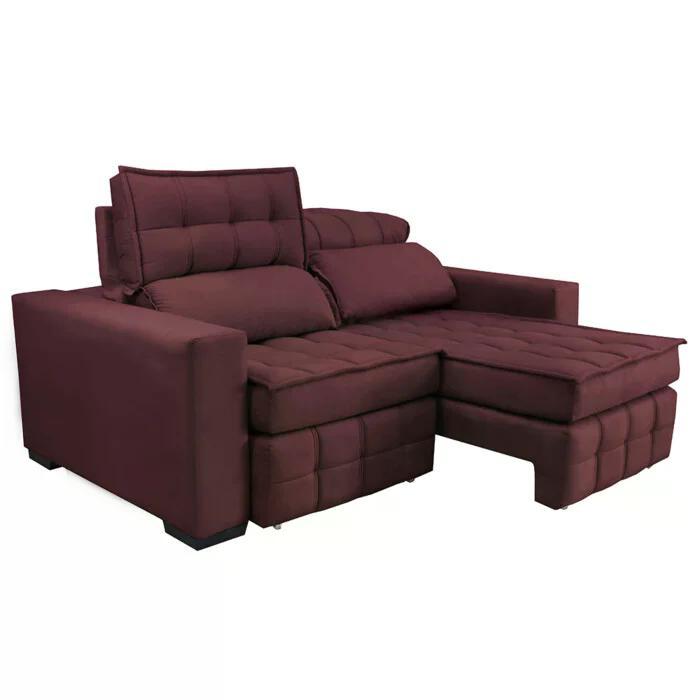 Sofá Retrátil e Reclinável 1,80m Molas Ensacadas e Costura Tripla Cama inBox Japão Velusoft Vinho - 8