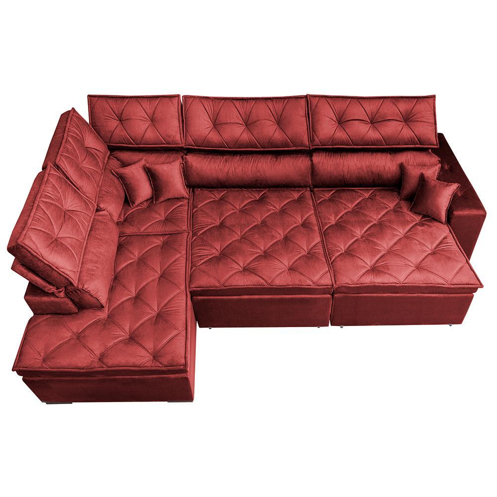 Sofá de Canto Retrátil e Reclinável Esquerdo 3,00x2,36m Molas Cama inBox Espanha Velusoft Vermelho - 5