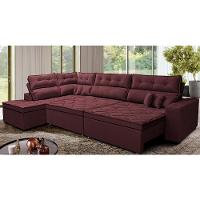 Sofá de Canto Retrátil e Reclinável Esquerdo 3,00x2,36m Molas Cama inBox Espanha Velusoft Vinho - 1