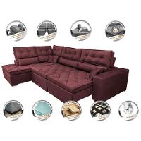 Sofá de Canto Retrátil e Reclinável Esquerdo 3,00x2,36m Molas Cama inBox Espanha Velusoft Vinho - 3