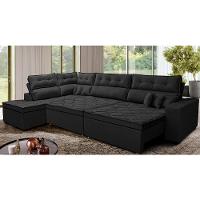 Sofá de Canto Retrátil e Reclinável Esquerdo 3,00x2,36m Molas Cama inBox Espanha Velusoft Preto - 1